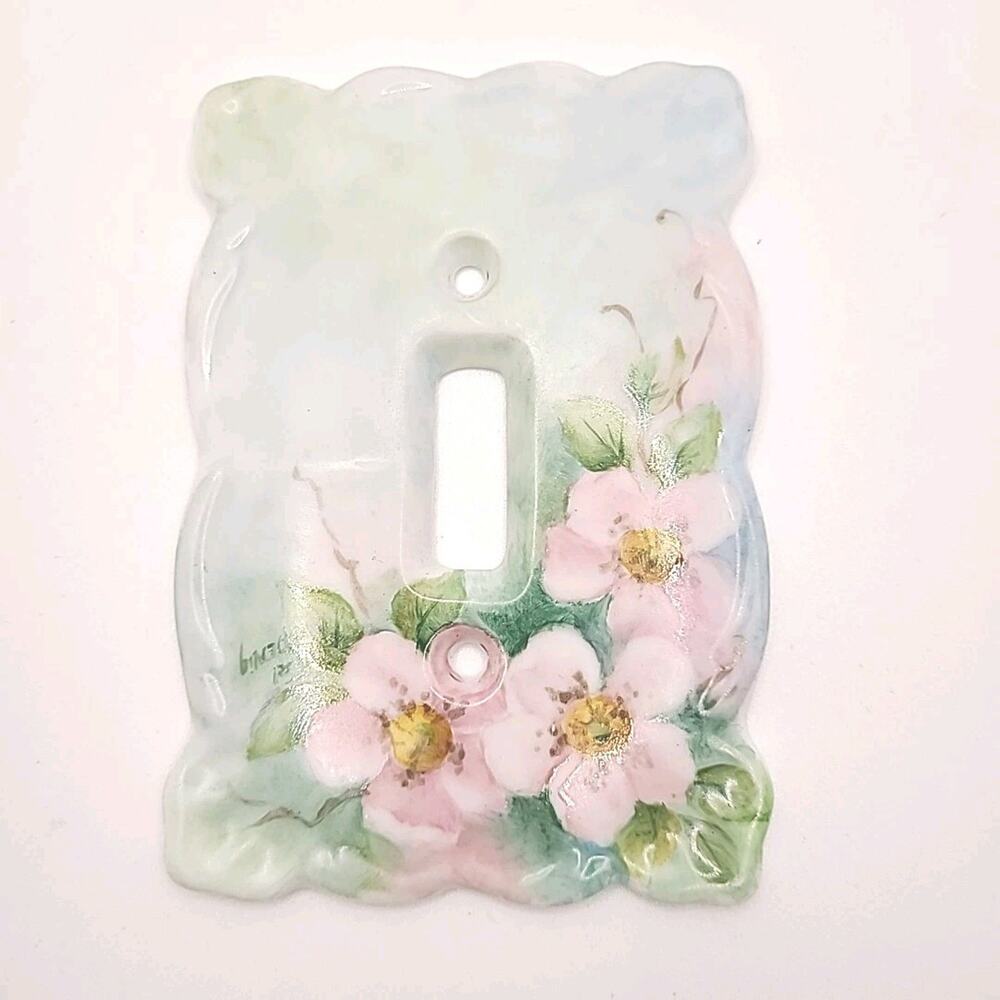 Vintage Hand Painted Pink Cottage Rose Fairy Light Switch Cover Plate